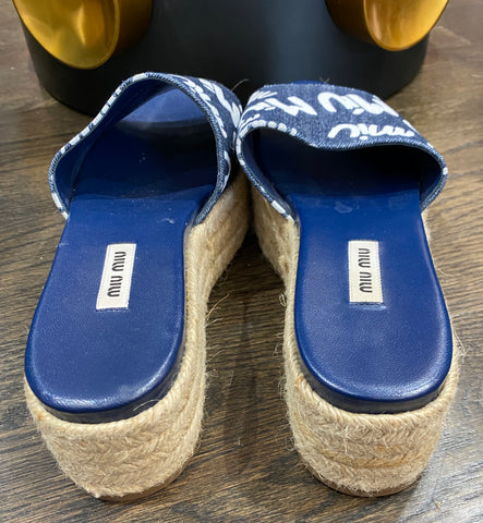 Miu Miu Denim Platform Espadrille Sandal