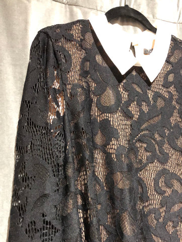 BCBG 'ROXINE' Black Long Sleeve Lace Dress with White Collar The Hangout BCBG 'ROXINE' Black Long Sleeve Lace Dress with White Collar The Hangout