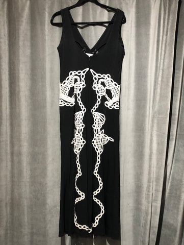 Jonathan Simkhai Black Sleeveless V Neck Maxi Dress with White Large Stitching