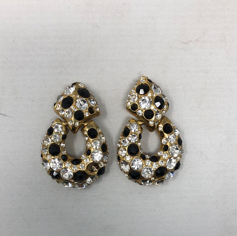 VINTAGE: Crystal and black gold oversized hanging earring
