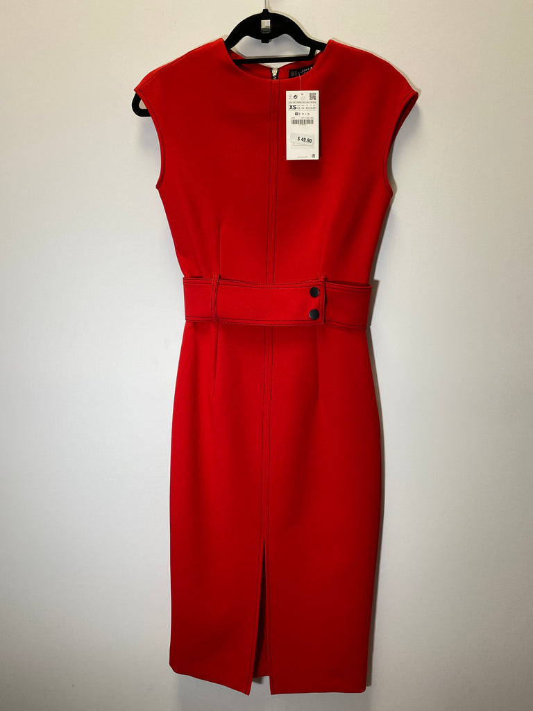 Zara Red Sleeveless Midi Straight Dress The Hangout Zara Red Sleeveless Midi Straight Dress The Hangout