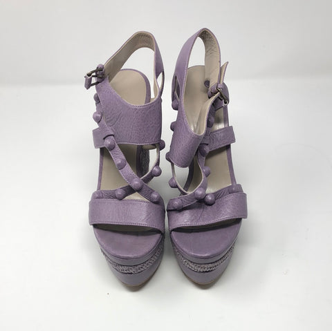 Balenciaga Lavender Leather and Wicker espadrille Wedge