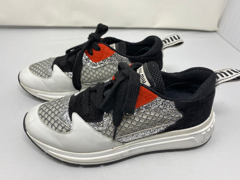 Miu Miu Sneaker with Silver Glitter White Leather and Black Suede