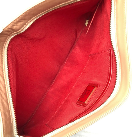 Christian Louboutin beige leather studded top zip clutch/crossbody bag