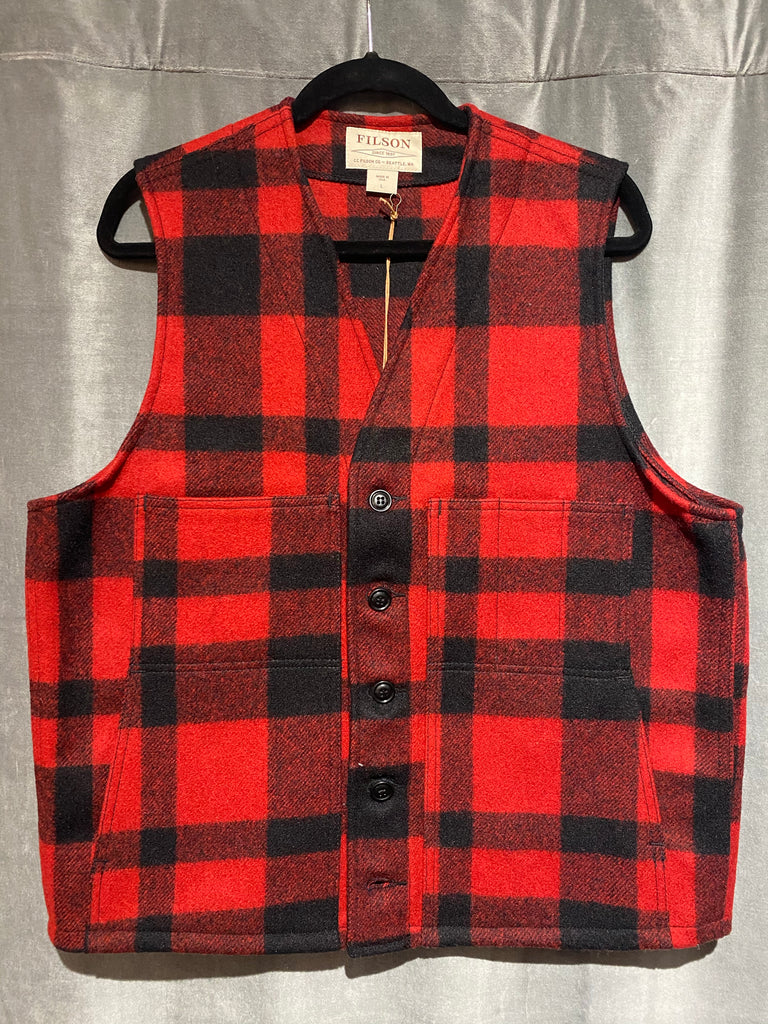 Filson Red and Black Plaid Wool Vest