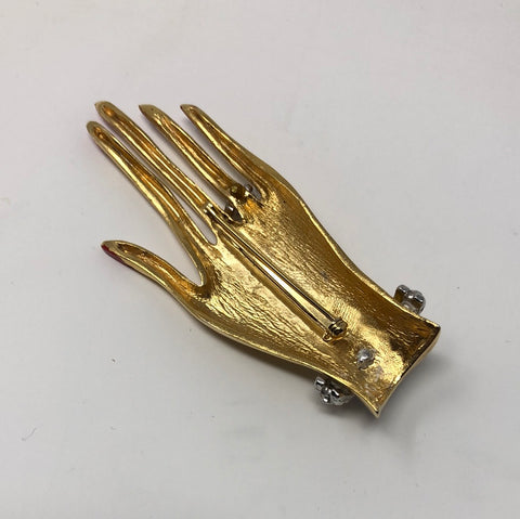 VINTAGE: Gold Plated Hand Broach with Gem braclet and ring