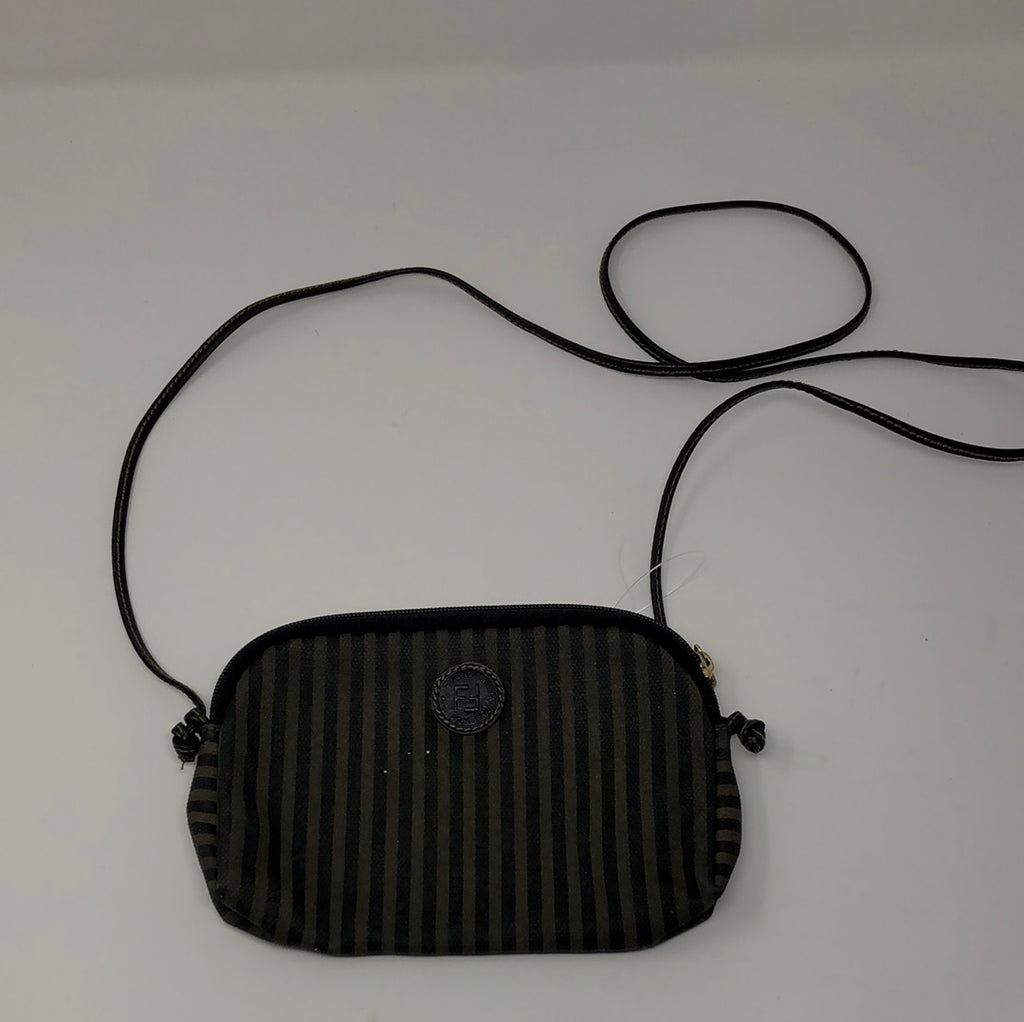 Vintage: Fendi Pequin Stripe Crossbody Bag with Brown Leather Strap