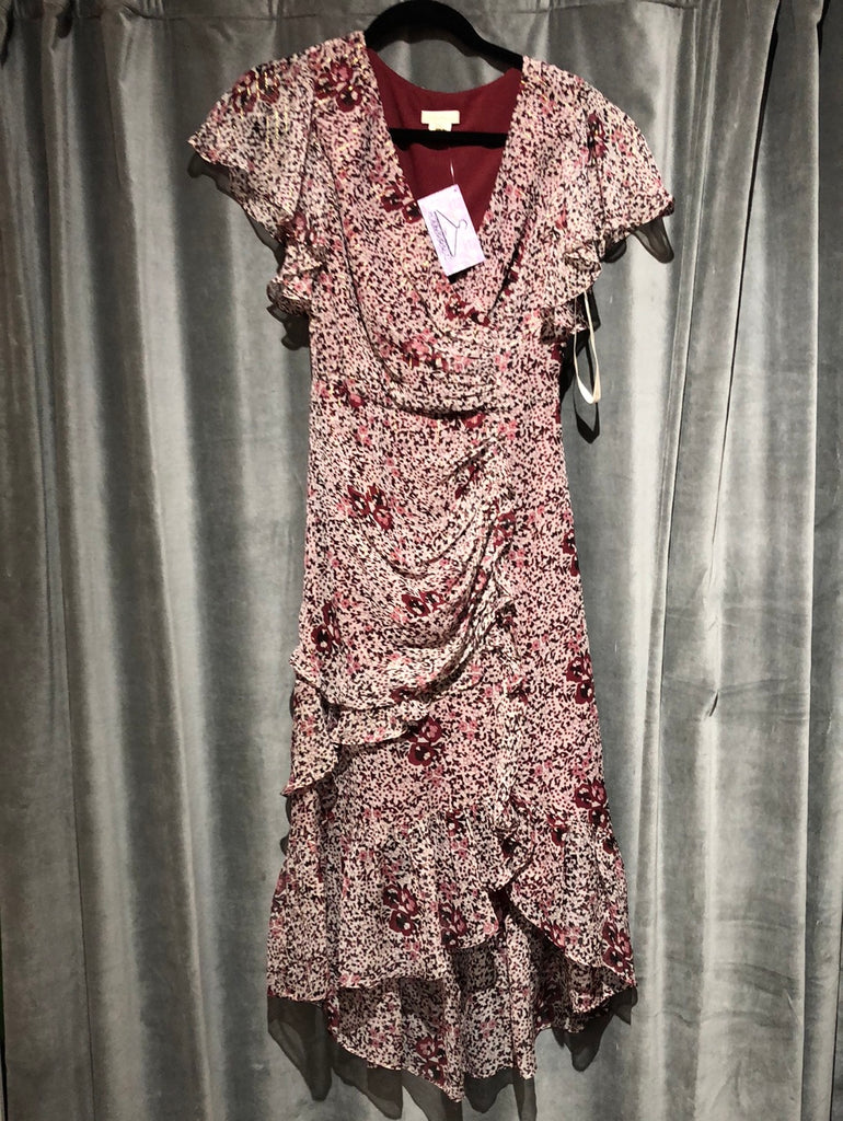 Shoshanna 'Elnora' Maroon Cap Sleeve High Low Floral Dress