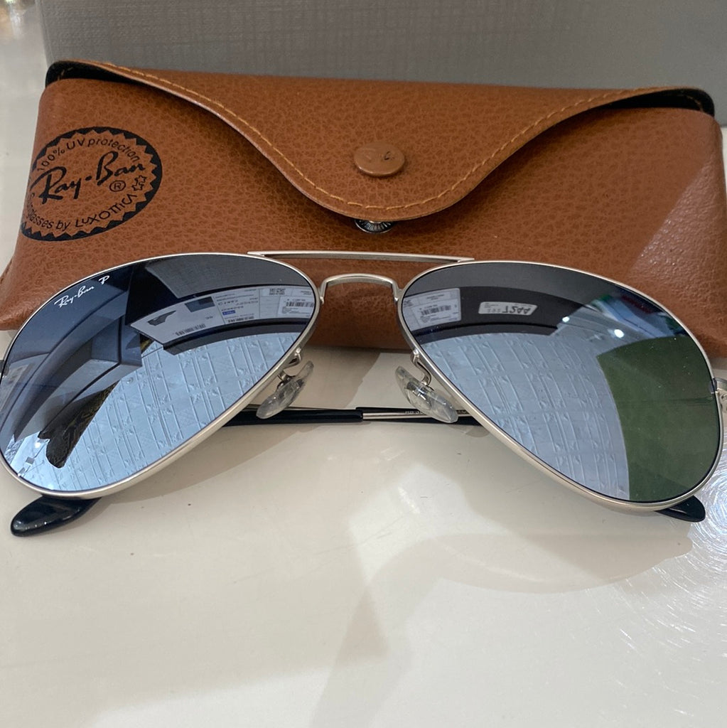 Ray Ban Silver Mirrored Aviator Sunglasses