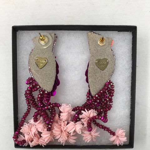 Olivia Dar Pink Sequin and Beaded Parrot Earrings