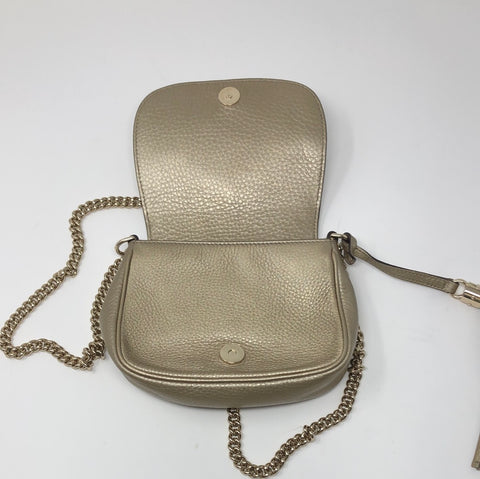 Gucci Gold Pebbled Calfskin Small Soho Flap Chain Crossbody Bag