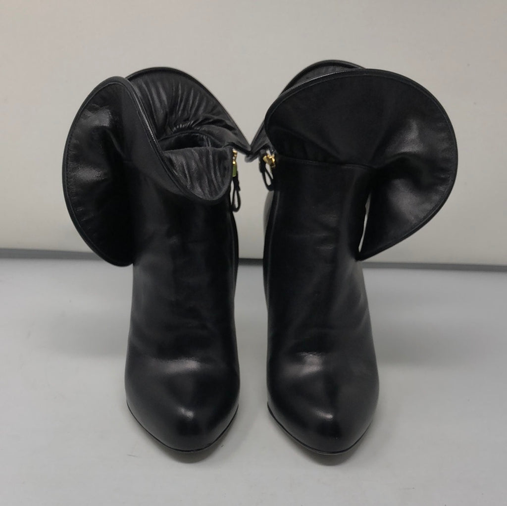Sergio Rossi Back Leather Oversized Ruffle Cuffed Booties