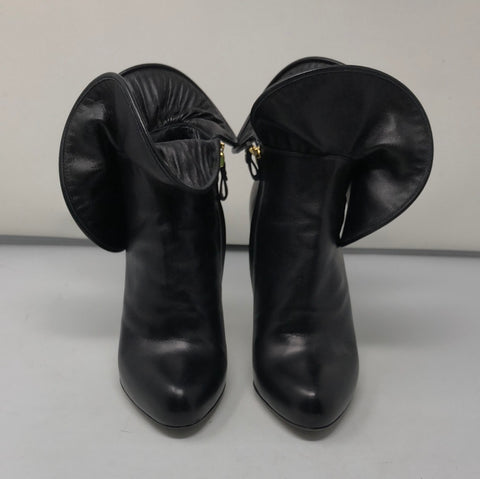 Sergio Rossi Back Leather Oversized Ruffle Cuffed Booties