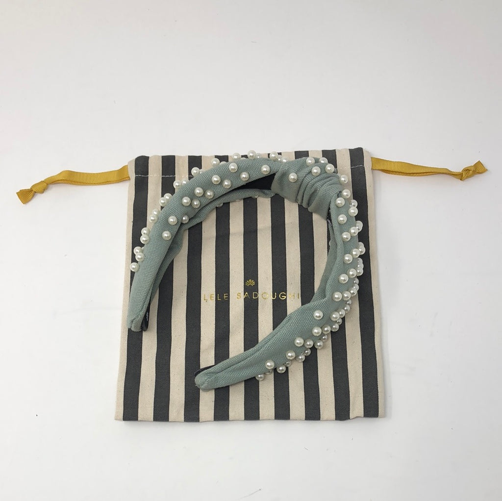Lele Sadoughi Washed Tiffany Blue and Pearl Hedband