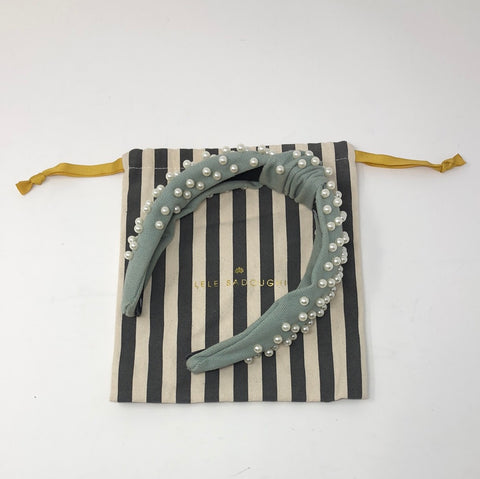 Lele Sadoughi Washed Tiffany Blue and Pearl Hedband