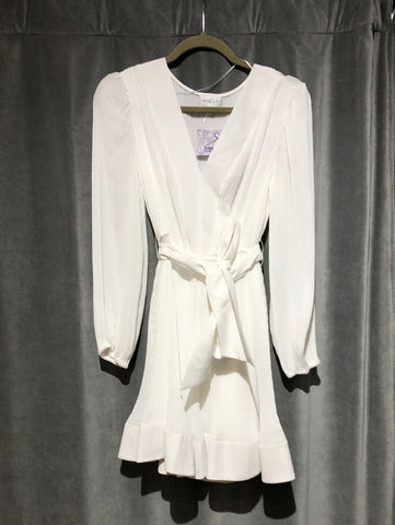 Milly White Long Sleeve V Neck Flare Bottom Dress