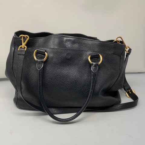 Prada Black Vitello Daino Satchel with Gold Hardware