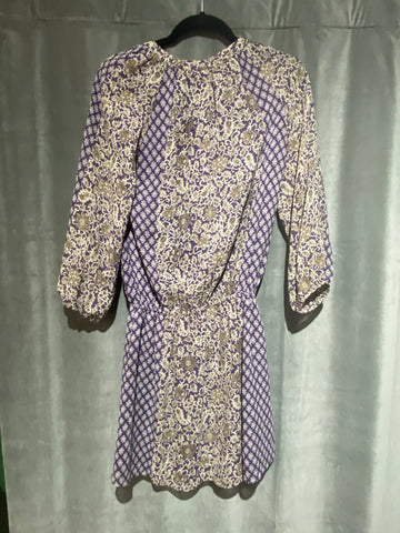 Parker Three Quarter Sleeve Purple Silk Mini Dress