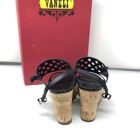VANELI Black Open Toe Cork Wedge Sandal