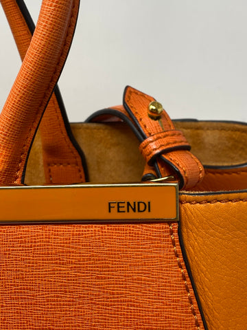 Fendi Tu Jours Orange Leather Top Handle Purse with Shoulder Strap