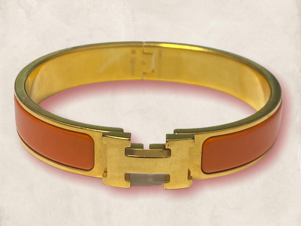 Hermes Clic H Orange Enamel Bracelet