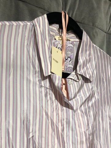 Maje Lavender Silk-Like Striped Button Down shirt dress