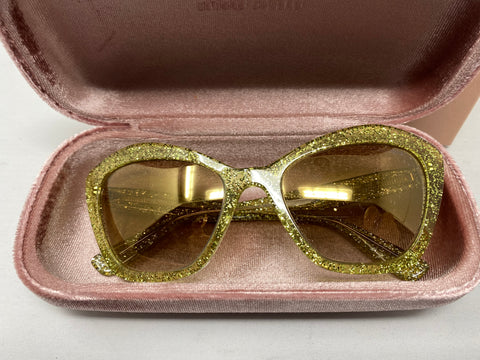 Miu Miu Yellow Glitter  Cat Eye Plastic Sunnies