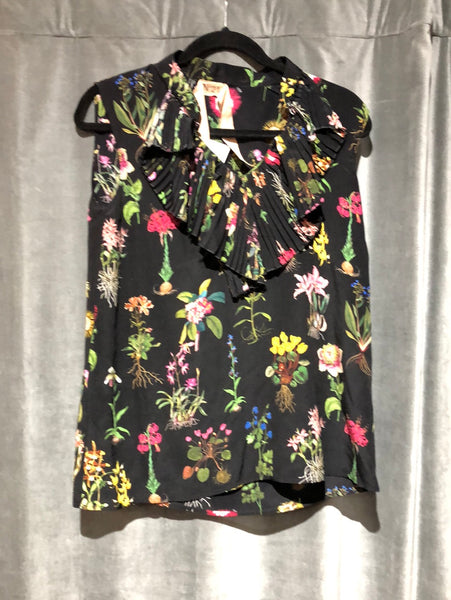 N*21 Black and Floral Print Sleeveless Blouse