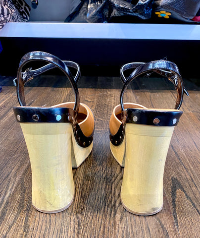 Prada Wooden-Heeled Leather Platform Sandals