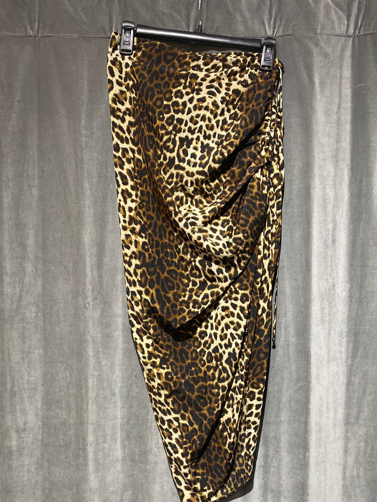 Veronica Beard Leapord Silk Cynched Side Midi Skirt