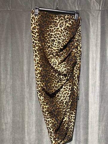 Veronica Beard Leapord Silk Cynched Side Midi Skirt