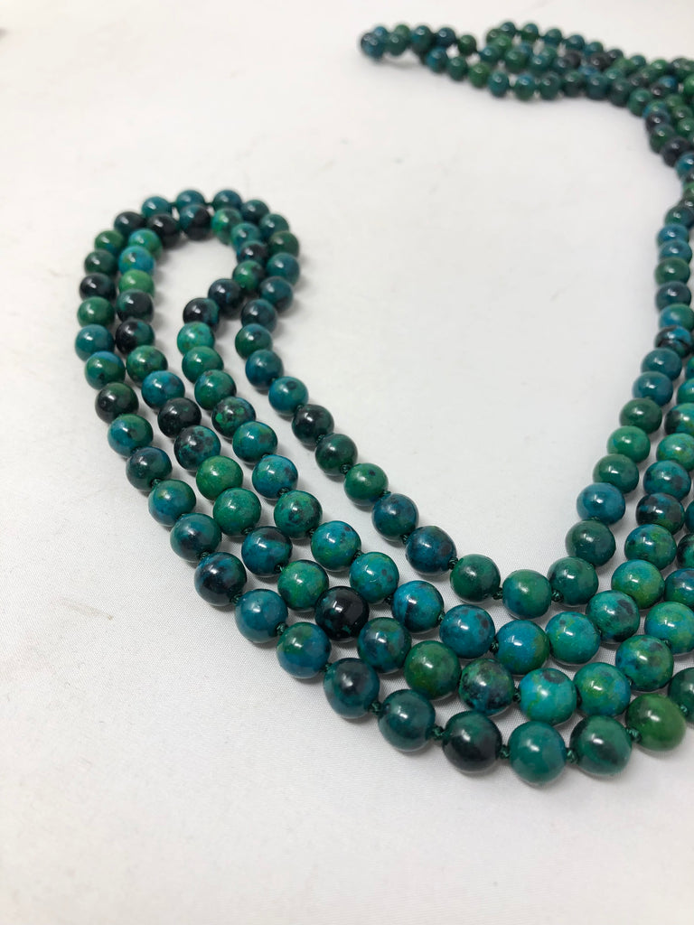 BEADS: Emerald Green and Dark Marble Extra Long Necklace