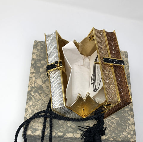 Vintage: Judith Leiber Crystal MINAUDIERE Leopard Stack of Books with Tassel