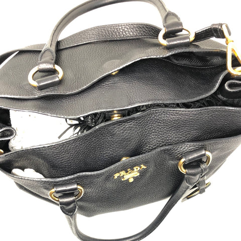 Prada Black Vitello Daino Satchel with Gold Hardware