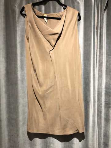 Maggie Mard Taupe Sleeveless Shift Dress with Tan Leather Back Stripe