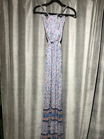 JOIE Spaghetti Strap Racerback Floral Maxi Dress with Pleated Bottom