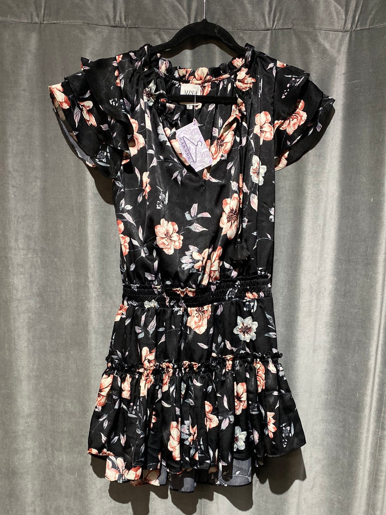 MISA Navy Elsatic Off the Shoulder Ruffle Mini Dress with 3/4