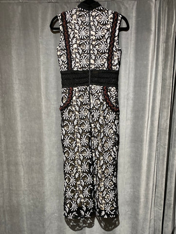 Self-Portrait Sleeveless Crew Neck Black and White Floral Straight Midi Dress