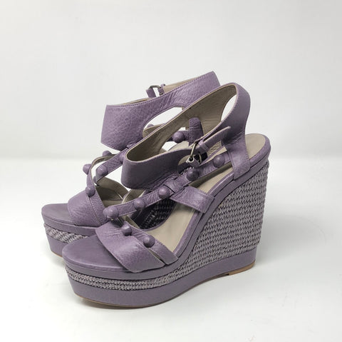 Balenciaga Lavender Leather and Wicker espadrille Wedge