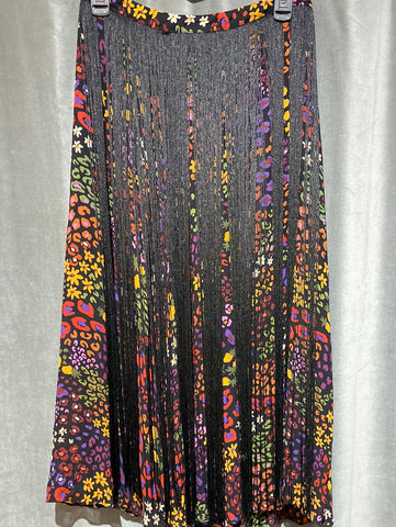 Farm Rio Multicolor midi skirt with Black Fringe Overlay
