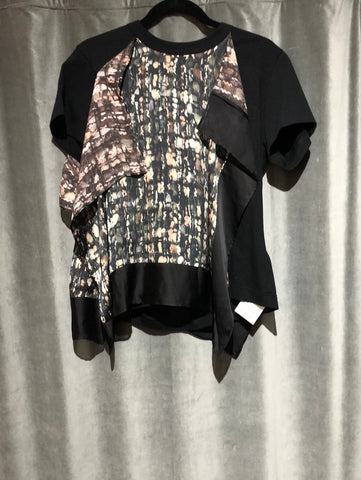 SACAI Black Short Sleeve Cotton Pocket T with Silk Front