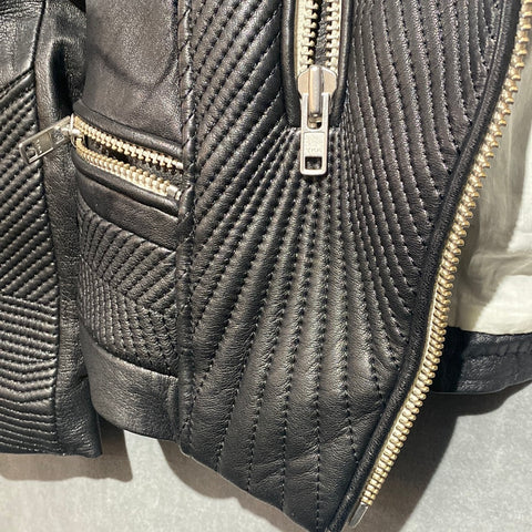 IRO 'EFIA' Black Leather Collarless Jacket with Large Matte Silver Zipper