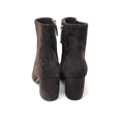 Prada Dark Brown Suede Pointed Toe Block Heel Booties