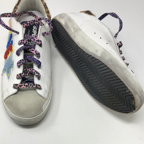 Golden Goose Super Star White leather Sneaker with Leopard Back