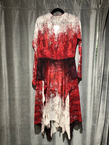 BCBG Maxazria RUNWAY Red and Multicolor long sleeve sheer dress