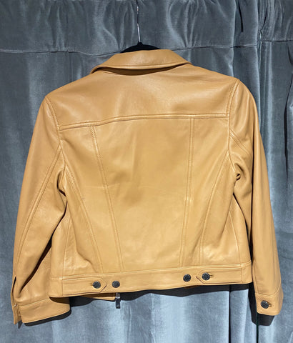 Michael Kors Leather 3/4 Sleeve Cropped Jacket Camel