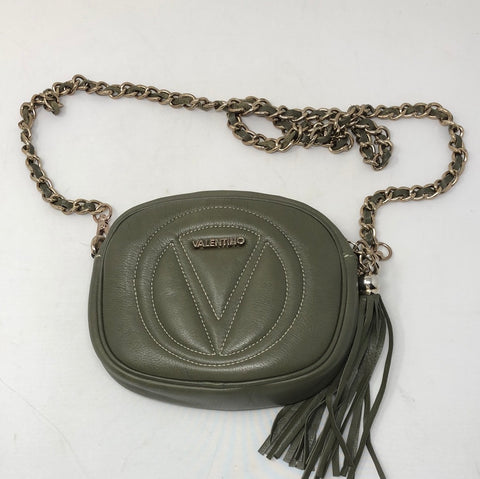 Valentino V army Green Leather fringe zip chain bag