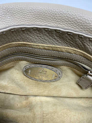 Vintage: Fendi Putty colored shoulder  bag with Fendi Circle Logo Snap Closure
