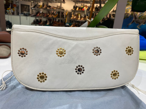 Vintage: Judith Leiber white Leather oversized clutch with Gold and Silver Decor