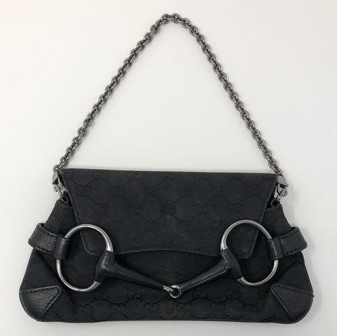 Gucci Vintage Leather Flap Shoulder Bag Black